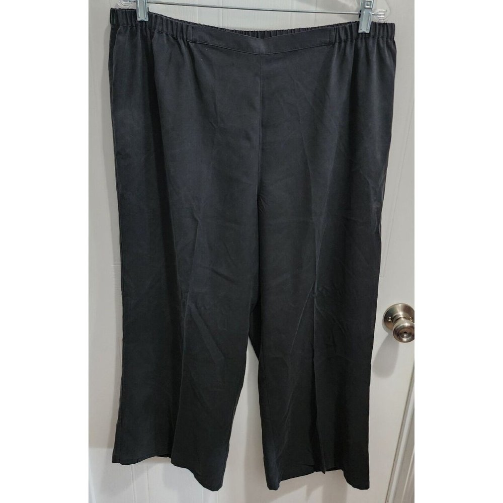 Go Silk Women's 100% Silk Pants Relaxed Fit Wide Leg Elastic Waist Black Size 1X